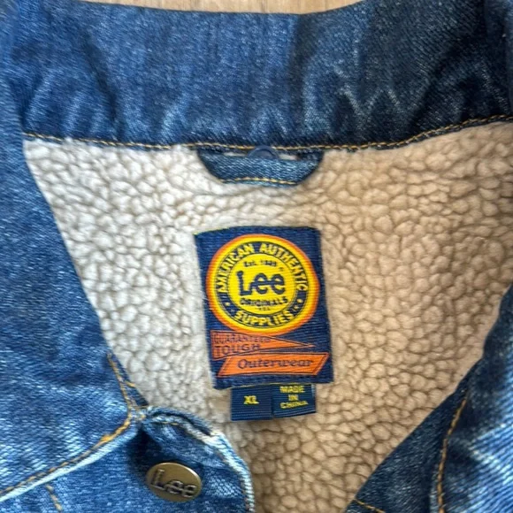 Vintage Lee Shearling Fleece Lined Denim Coat Jean Jacket Size XL - Picture 2 of 11